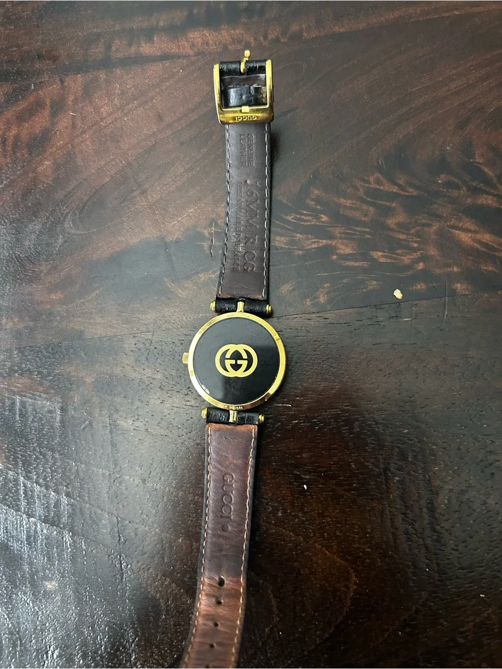 Genuine Gucci Women's Gold-Tone Black Dial Leather Strap Watch - black strap